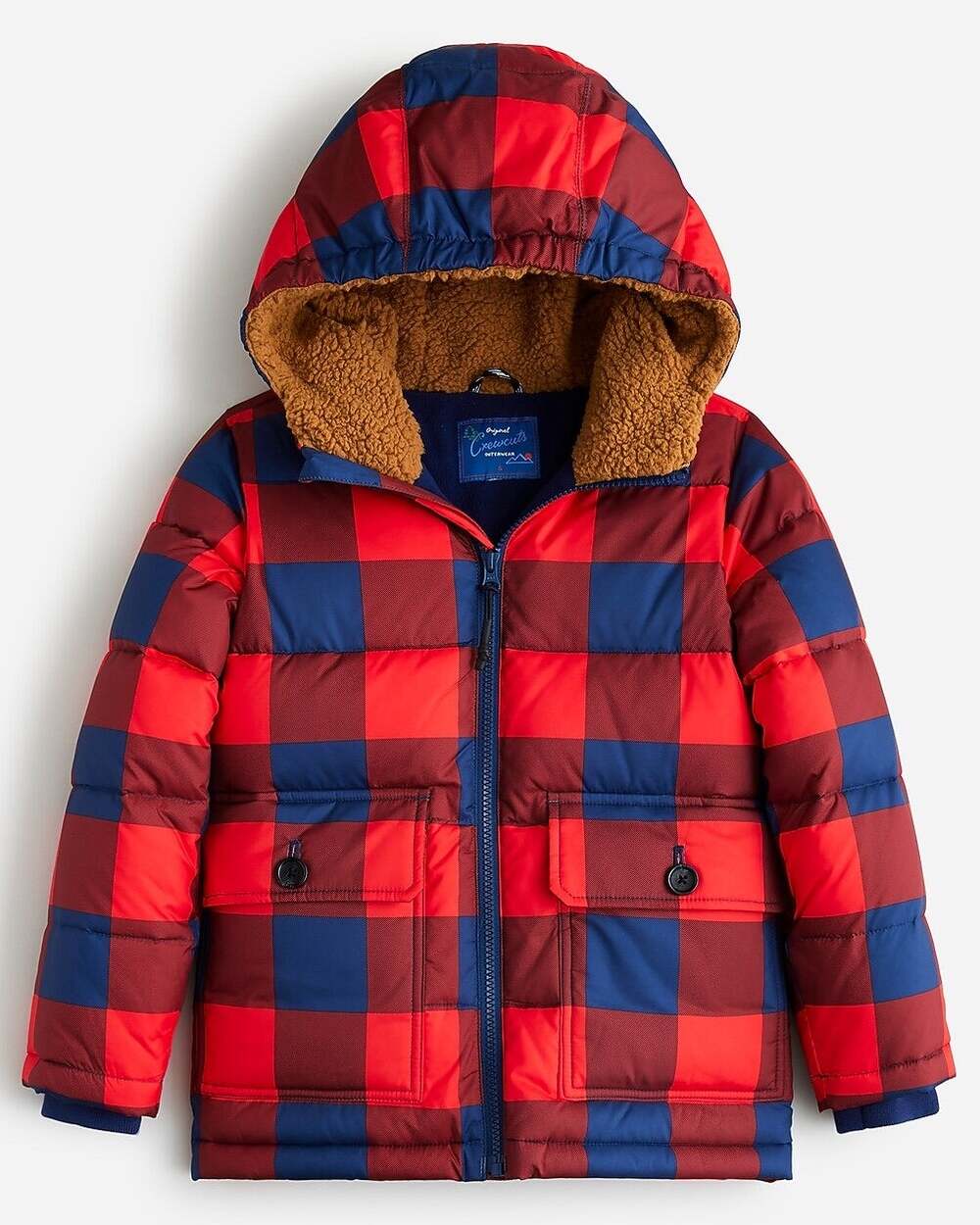Crewcuts by J.Crew Buffalo Plaid Hooded Puffer Coat Jacket Boys Size Medium
